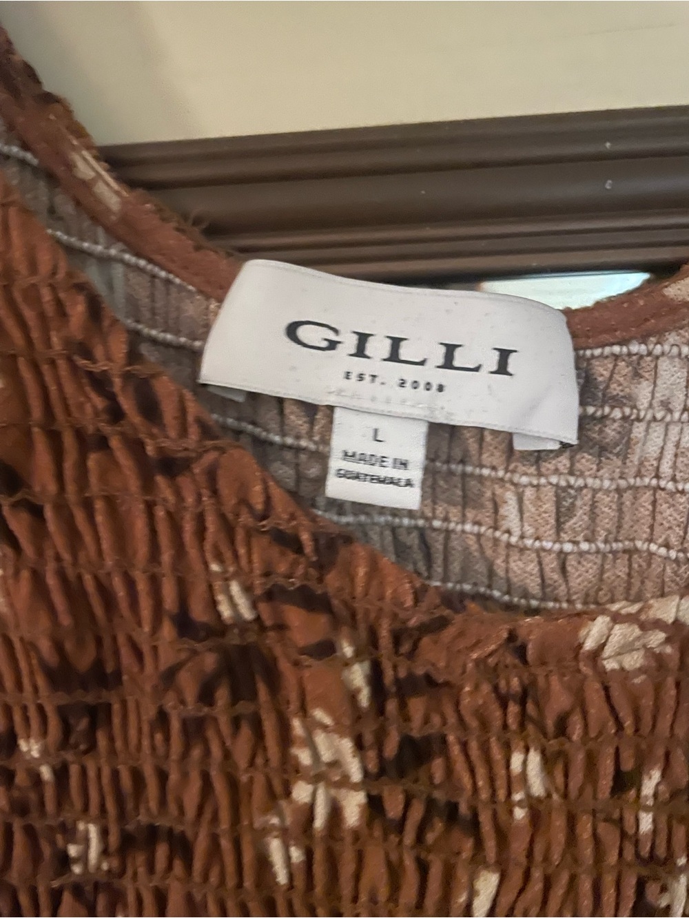 Gilli Rust-Brown Smocked Floral Top - Picture 3 of 3